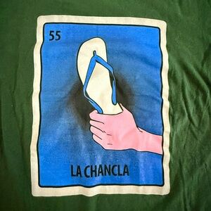 Mexican Lotería La Chancla Green T-Shirt Sz M Nostalgic Graphic Design Tee